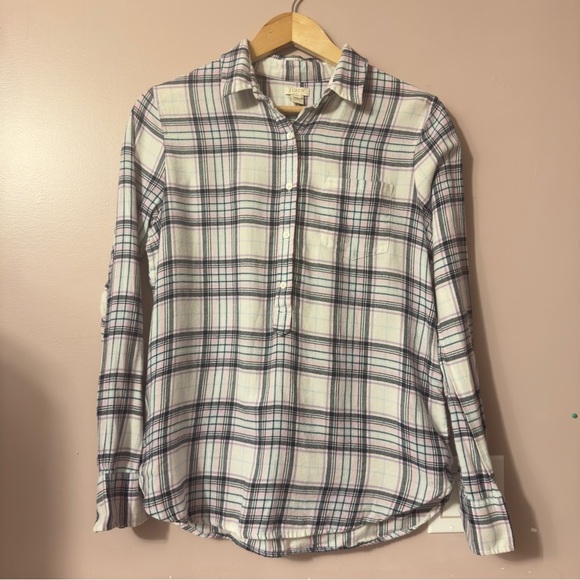 J.Crew Pullover Plaid Flannel Blouse Multicolored Women Size M - Picture 1 of 10